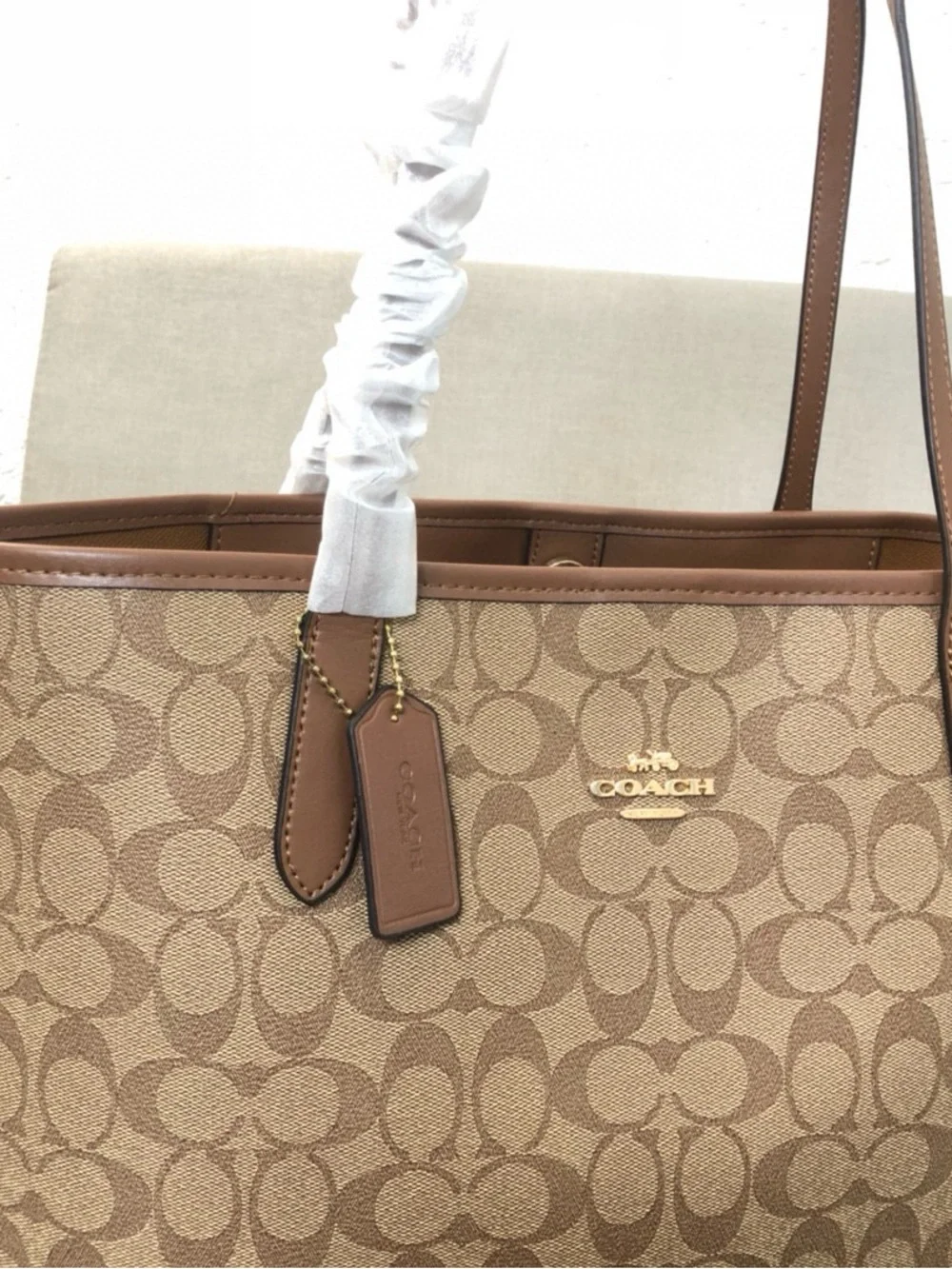 Coach Beige and Brown Signature Canvas Tote